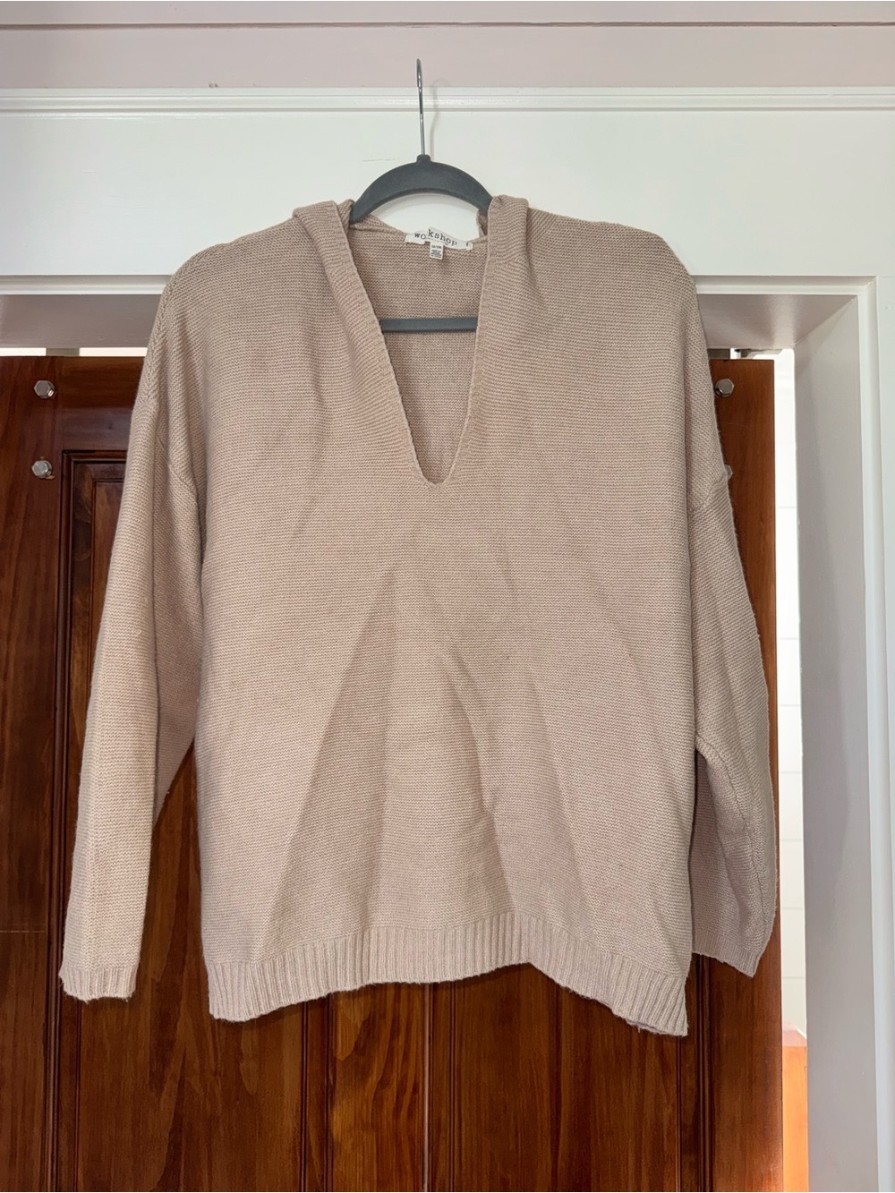 Workshop Republic Clothing Beige V-Neck Hooded Sweater